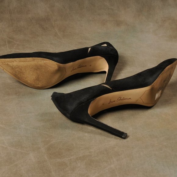 Sam Edelman, Black Suede, Mesh Cutout Heel, Size. 10 - Picture 8 of 9